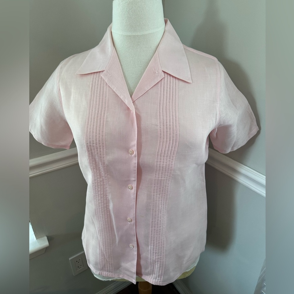 Westbound Pink Button Down Shirt with Notched Collar and Pleated Design